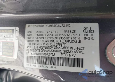 2019 Acura Rdx Advance Package z USA, uszkodzony, nr VIN 5J8TC1H78KL000732